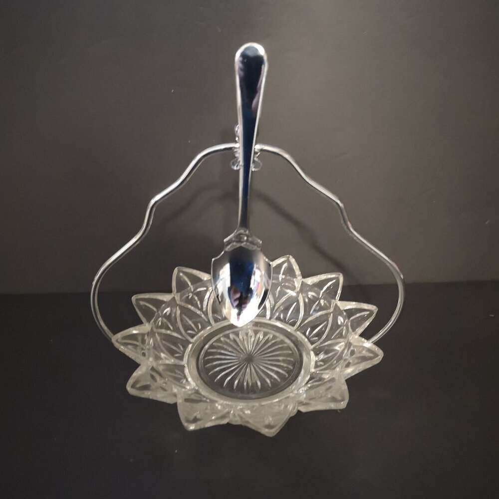 VTG NIB Jam / Relish 3 Piece Set with Glass Dish & Metal Holder #305C England